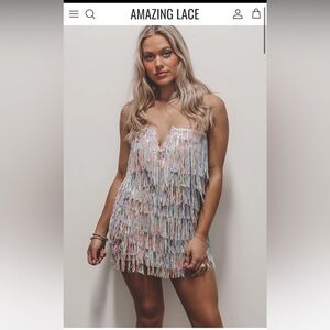 HERE TO SHIMMER AND SHAKE SEQUINS FRINGE MINI DRESS
